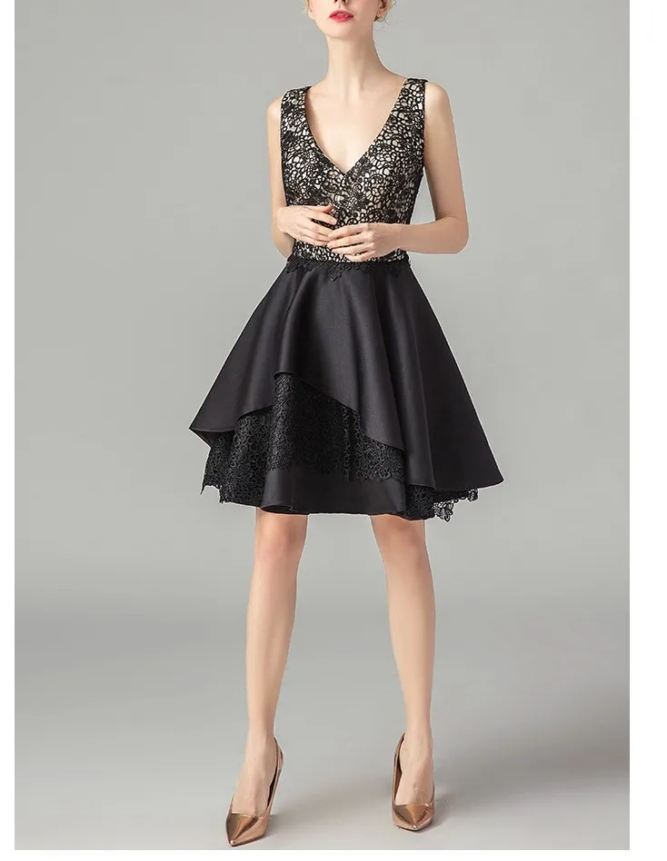 

Новинка 2022, luckgirls, черный кружевной атлас, v-образный вырез, длиной до колен, красота, фотокостюм