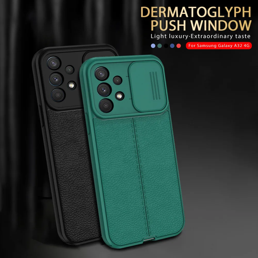 Push Camera Protect Leather Case For Samsung Galaxy A52 A32 A72 5G A22 4G A12 A02 S A21S A51 A71 M51 Lychee Pattern Back Cover