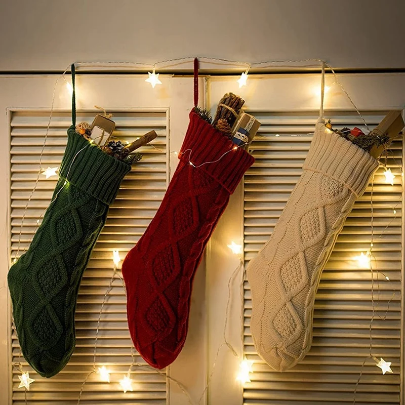 Medias de punto de Cable para Navidad, paquete de 6 medias de 18 pulgadas, regalos y decoraciones para fiestas familiares y navide&ntilde;as-1