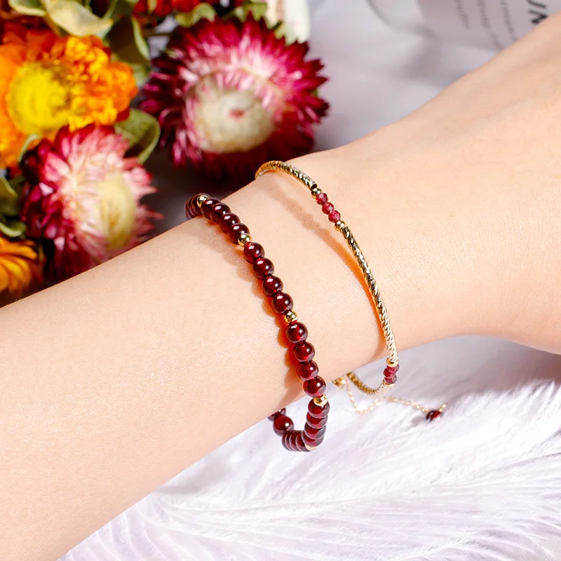 Изысканный 14k позолоченный винно-красный натуральный гранат из бисера браслеты