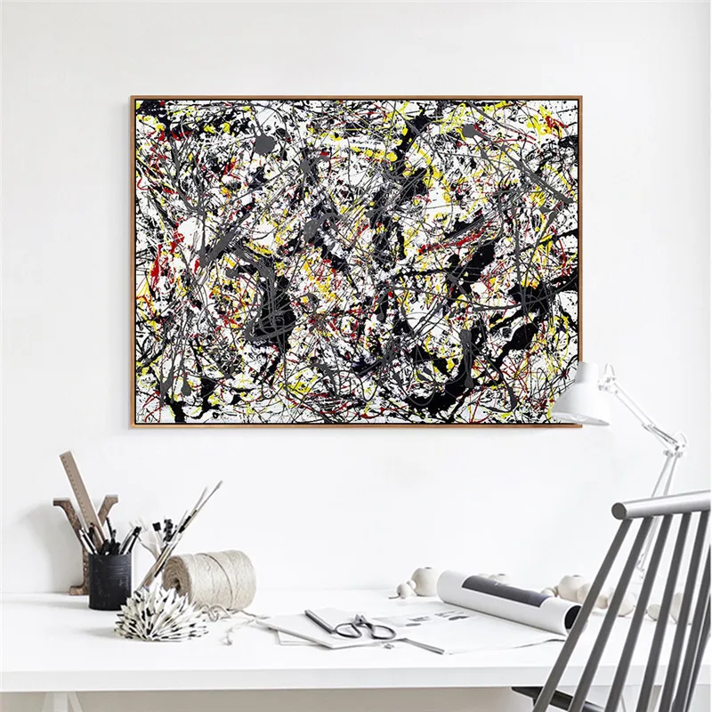 Серебро над черным белым желтым и красным от Джексона Поллока Абстрактная