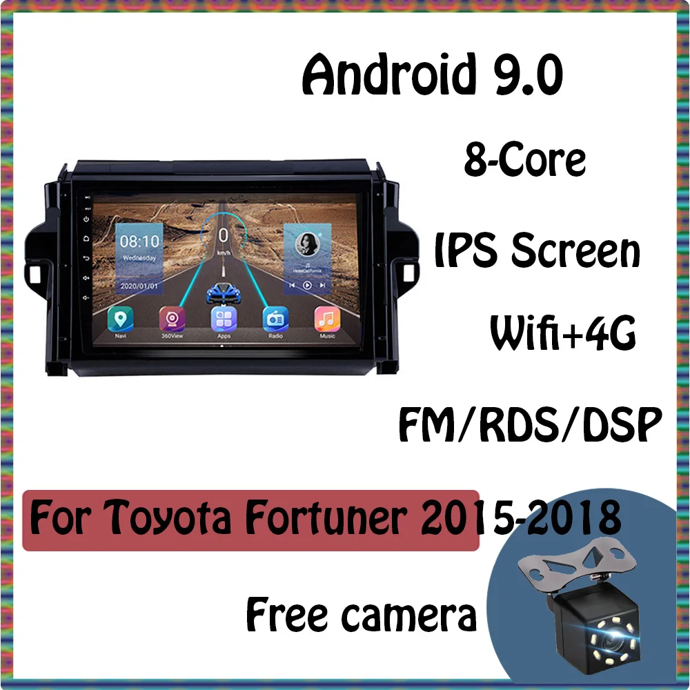 

Автомобильный DVD-проигрыватель с GPS-навигацией, беззвучный стерео-видеоплеер для Toyota Fortuner 2 2015-2018, Android 9,0, управление рулевым колесом BT