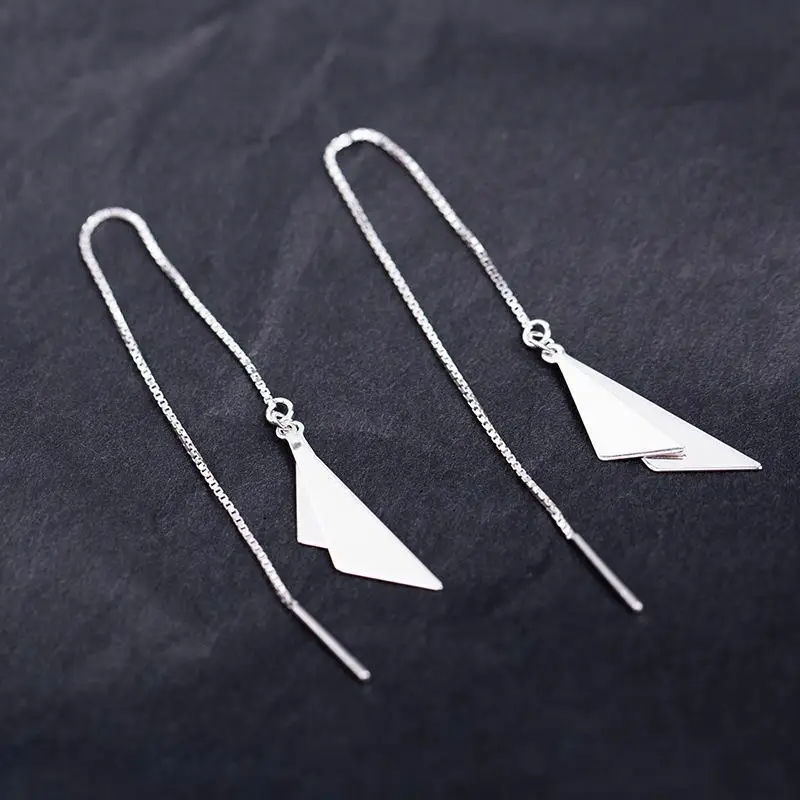 

925 Sterling Silver Geometric Triangle Long Dangle Earrings Ear Line Jewelry For Women Party Gifts high quality long earrings