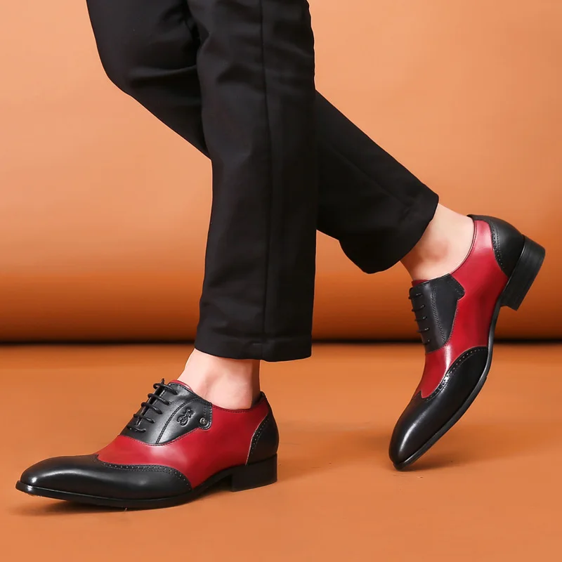 Мужские модельные туфли из натуральной кожи черные красные повседневные офисные