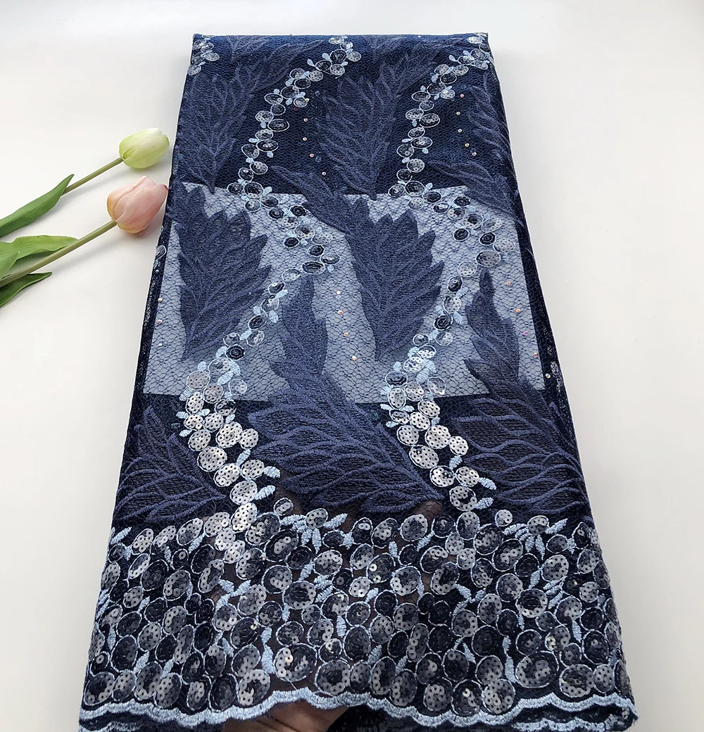 

Newest French Lace Fabric High Clas Sky blue African Laces Fabric With Sequins Embroidery For Sewing Beauty Women Dress