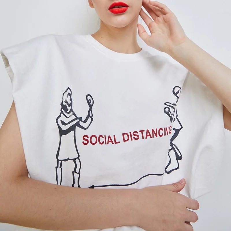 

Letter 2021 Print Women's Crop Top Summer Casual Short Sleeve O-Neck Loose Tops Y2K Fashion Elegant Shoulder Pads Ladies T-shirt