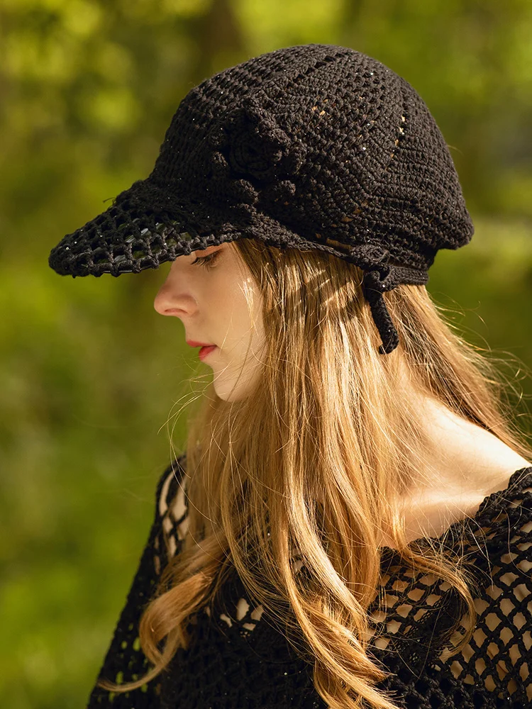 

B-7950 Adult Handmade Hollow Hat Ventilation Knitting Cap Women's Summer Korean-Style Big Head Circumference Adjustment