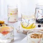 Прозрачная стеклянная чашка в стиле INS, термостойкая чашка для кофе и йогурта, чашка для завтрака с принтом в виде зеленых листьев для подростков