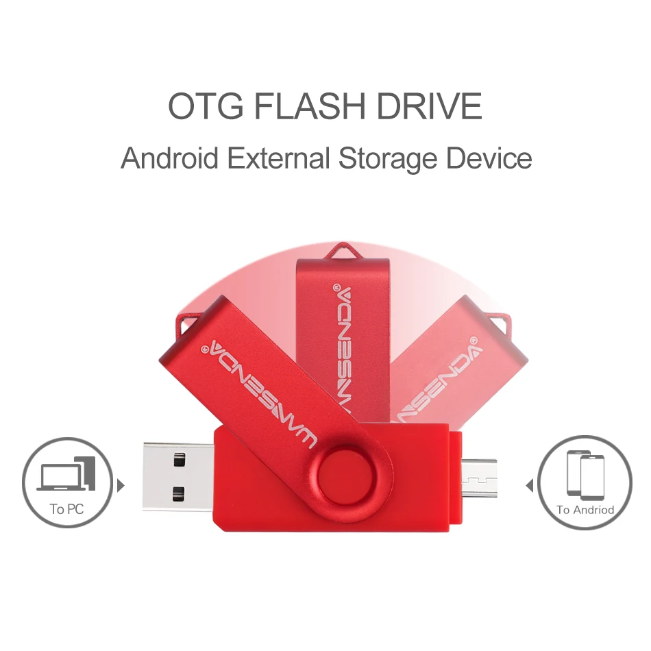Новинка WANSENDA OTG USB флеш-накопитель 128 ГБ Вращающаяся ручка-накопитель 8 ГБ 16 ГБ 32 ГБ 64 Гб 256 ГБ Флешка 2 в 1 карта памяти Micro USB