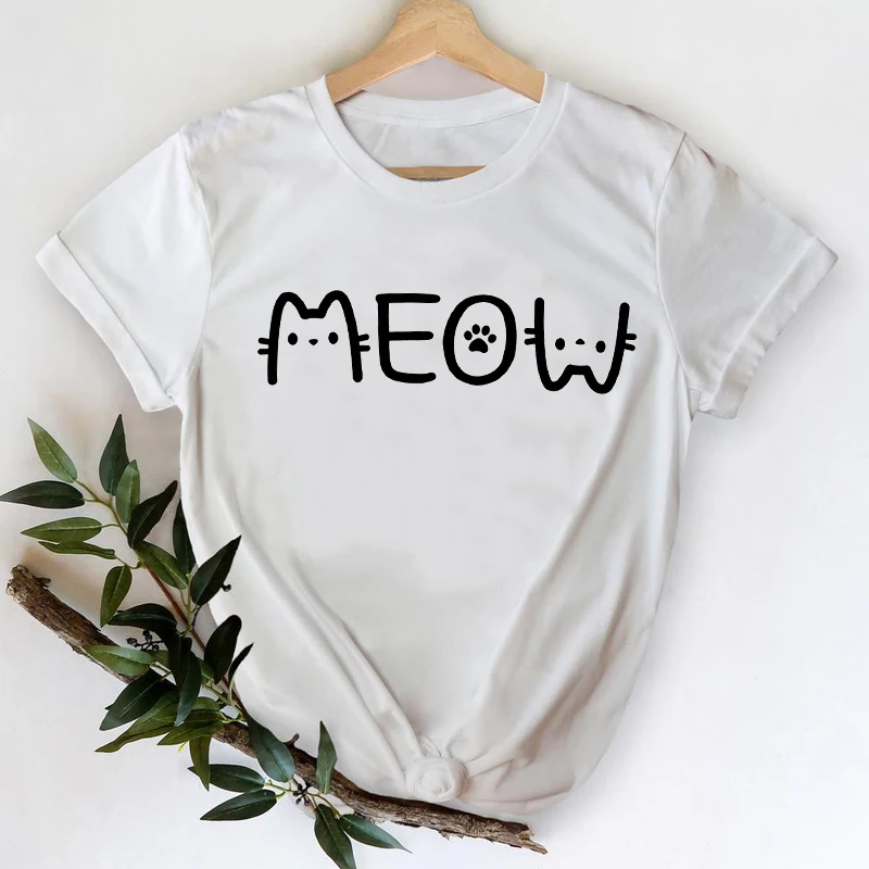 

T-shirts Women 2021 Cat Letter Mom Style Casual 90s Fashion Trend Clothes Graphic Tshirt Top Lady Print Female Tee T-Shirt