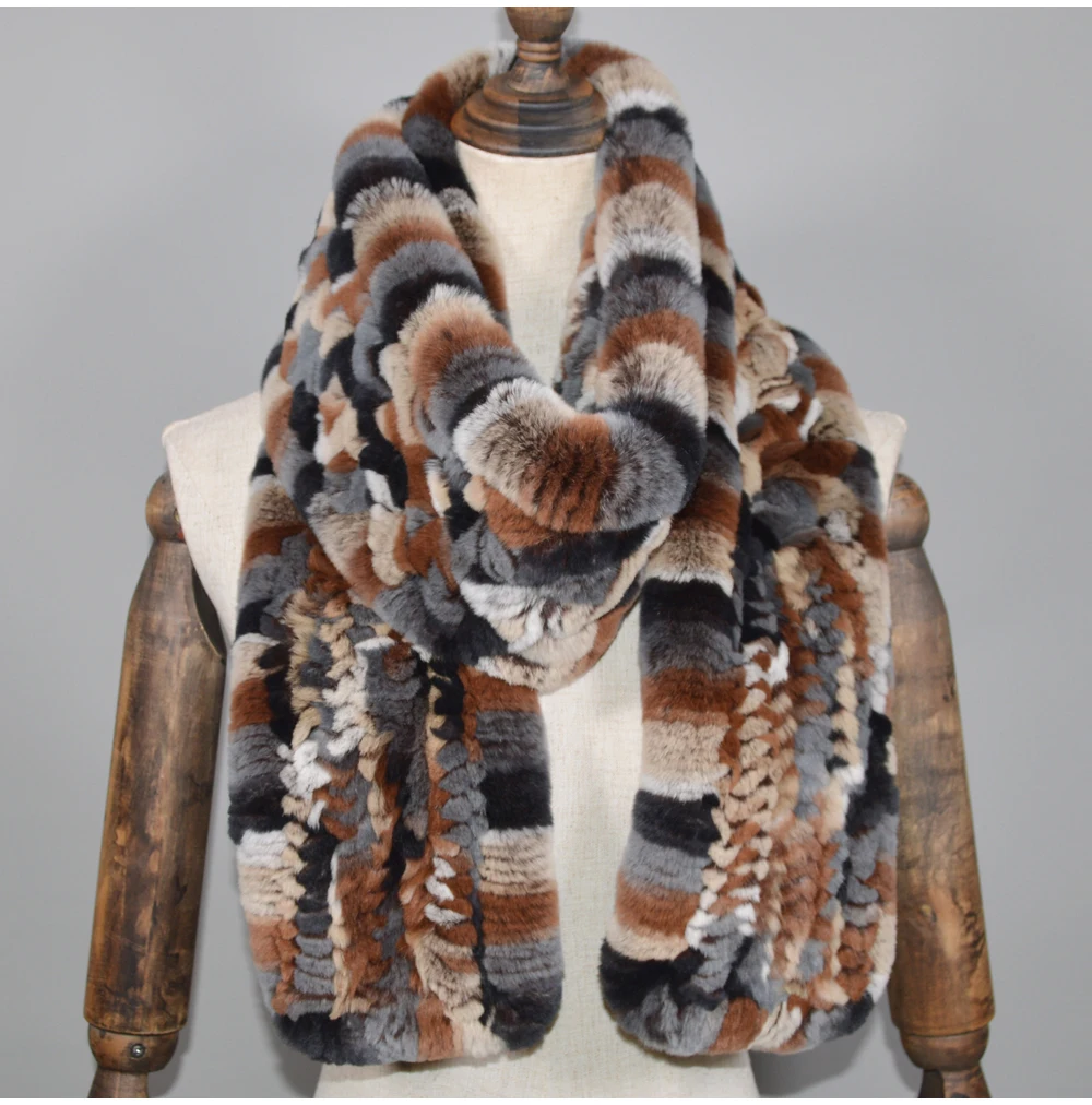 Winter Long Style Women Real Rex Rabbit Fur Scarf Rex Rabbit Fur Warm Soft Ring Scarfs High Quality Knit Rabbit Fur Scarves