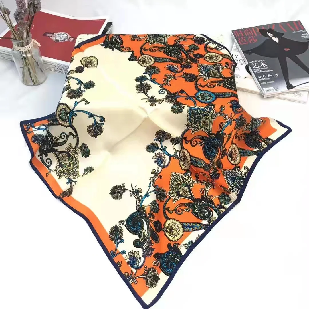 

53cm Fashion 100% Silk scarf Satin Hair For Women Handkerchief Printed Bag Scarfs Female Square Head Bandana Neck Scarves Ladies