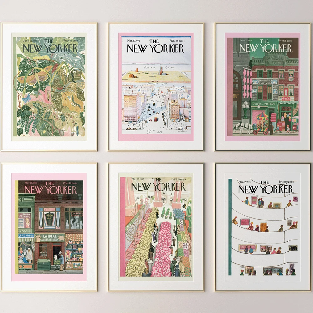 

The New Yorker Magazine Canvas Prints Retro Posters and Prints Vintage Multipack Wall Art Pictures Living Room Decoration Poster