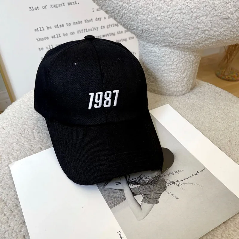 

Hat Women Autumn and Winter Korean Fashion Soft Top Baseball Cap 1987 Embroidery Caps Men's Casual Curved Brim Hat