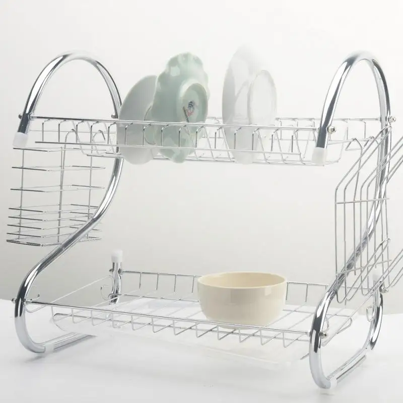 2 яруса сушилка для посуды кухонная раковина блюдо Органайзер Серебряная