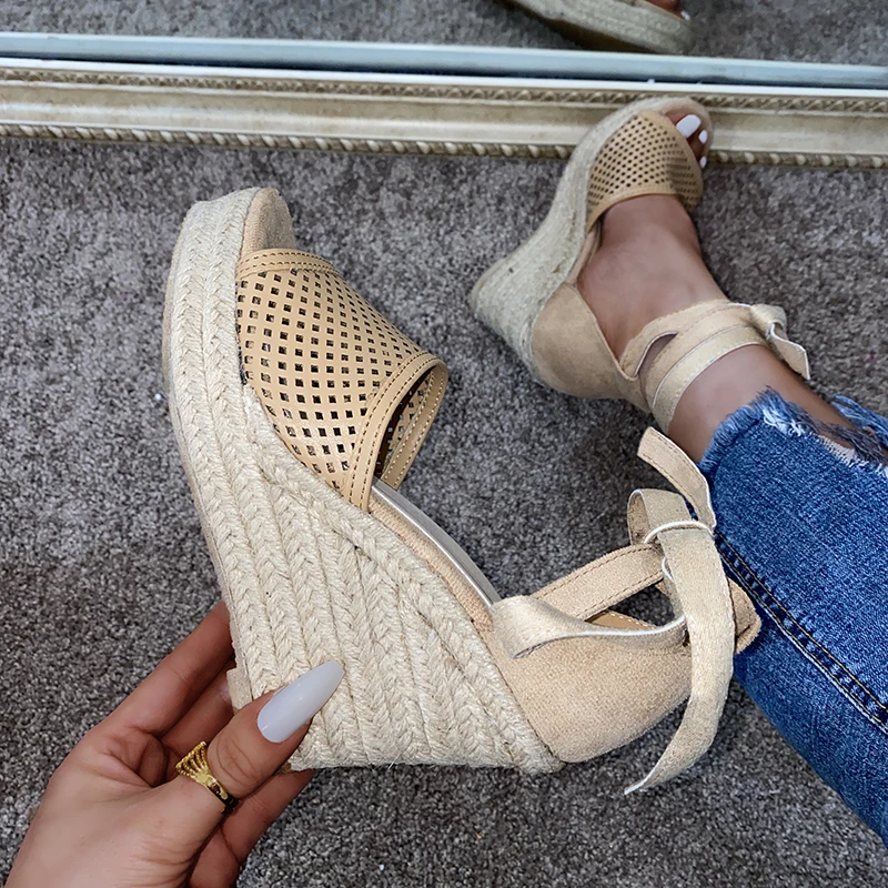 

Женские босоножки; Обувь на танкетке на платформе эспадрильи Ремешок на щиколотке сандалии; Удобные летние туфли на высоком каблуке, летняя обувь Sadalias De Mujer; Большой размер 43