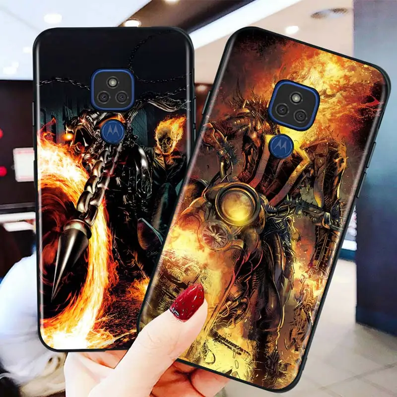 

Marvel Ghostrider for Motorola G9 G8 G E7 E6 One Play Marco Hyper Fusion Stylus Power Lite Edge Plus Black Phone Case