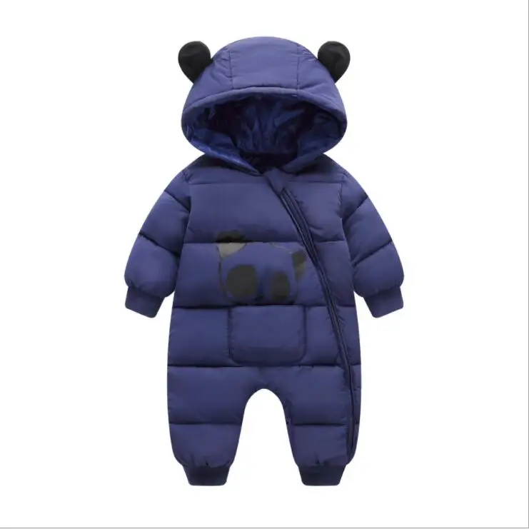 Dark blue Одежда для маленьких мальчиков и девочек; коллекция года; зимние комбинезоны с капюшоном для новорожденных; плотный хлопковый наряд; комбинезон для новорожденных; Детский костюм; ползунки - Цвет: Dark blue