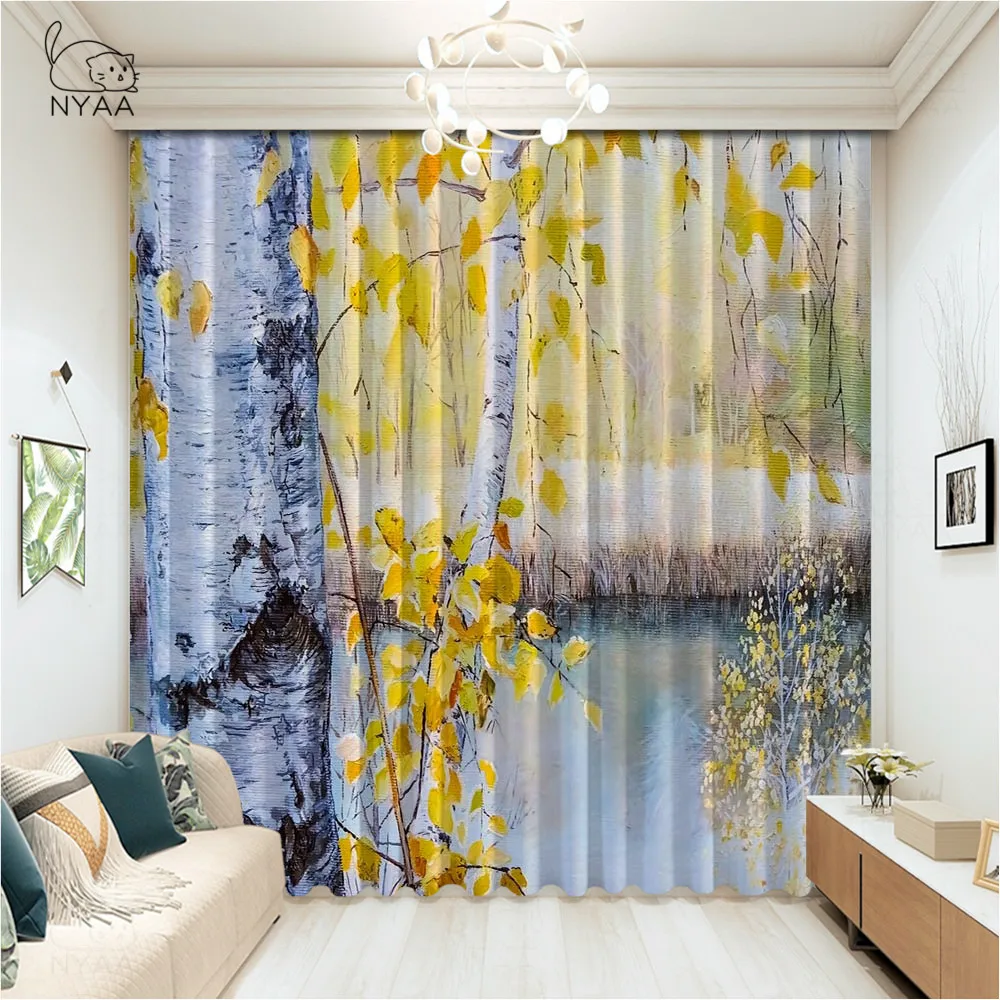 

White Birch Forest Curtains For The Living Room Modern Europe Curtains For Bedroom French Window Curtain Hooks Micro Shading