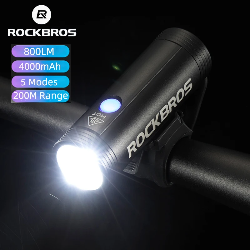 

ROCKBROS Bike Light Rainproof 800Lumen Bicycle Front Light USB Charge 4000mAh IPX6 Waterproof LED Headlight Cycling Flashlight