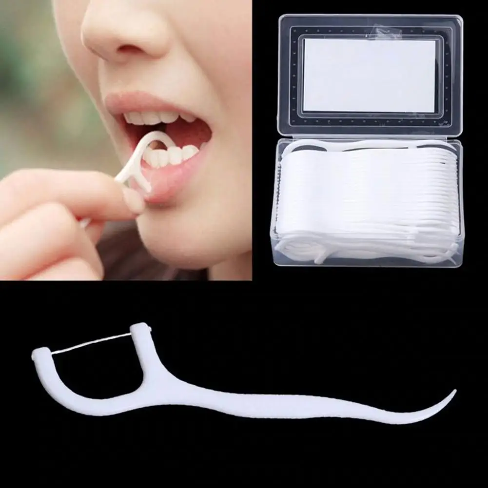 

50Pcs Dental Floss Flosser Pick Toothpicks Stick Oral Care Teeth Cleaning Tool