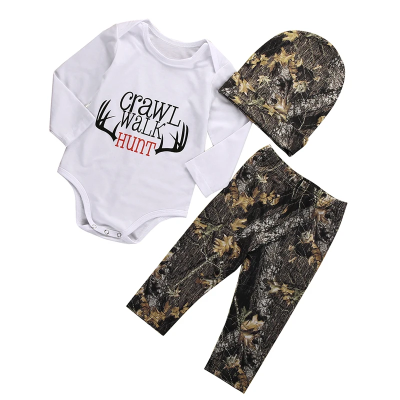 

3PCS New Casual Newborn Baby Boys Girls Clothes Long Sleeve Tops Romper Pants Hat Outfits Set Clothes