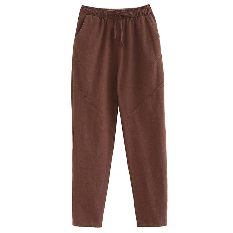 

Cotton Linen Harem Pants Women's Autumn Clothing New Artistic Retro Elastic Waist Drawstring Loose Slimming Casual Pants
