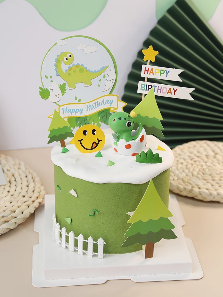 

Dinosaur Eggshell Cake Topper Happy Birthday Party Kids Favors Cake Decorations Flag Baby Shower Jurassic World Party Decor