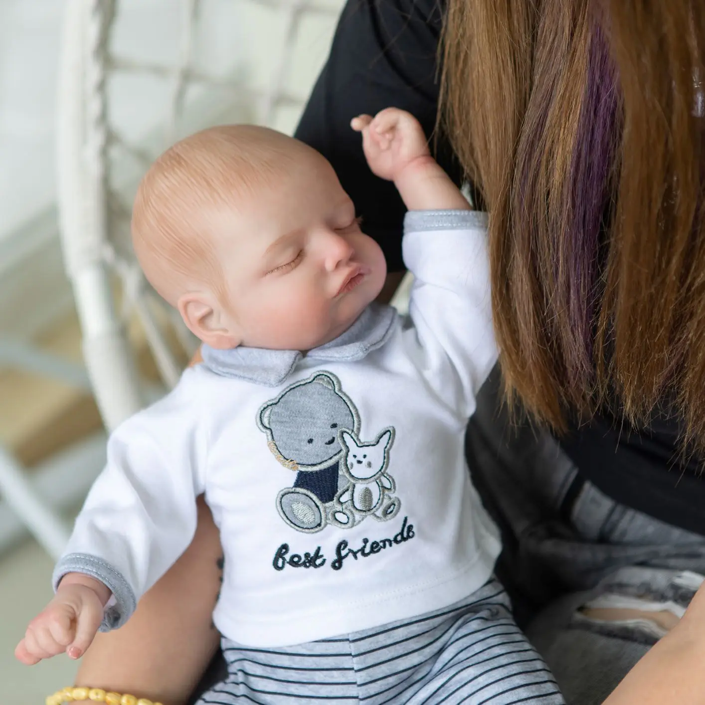 

Реалистичная кукла NPK, 19 дюймов, Новорожденный ребенок, Спящая девочка, розалие с корнями, ресницы, волосы ручной росписи, Премиум размер, кукла в подарок