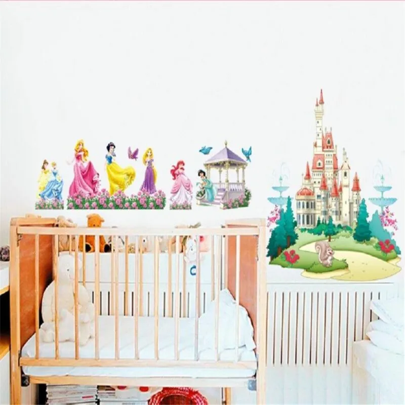 Новое поступление рисунком семи принцесс замок 3d наклейки на стену большие