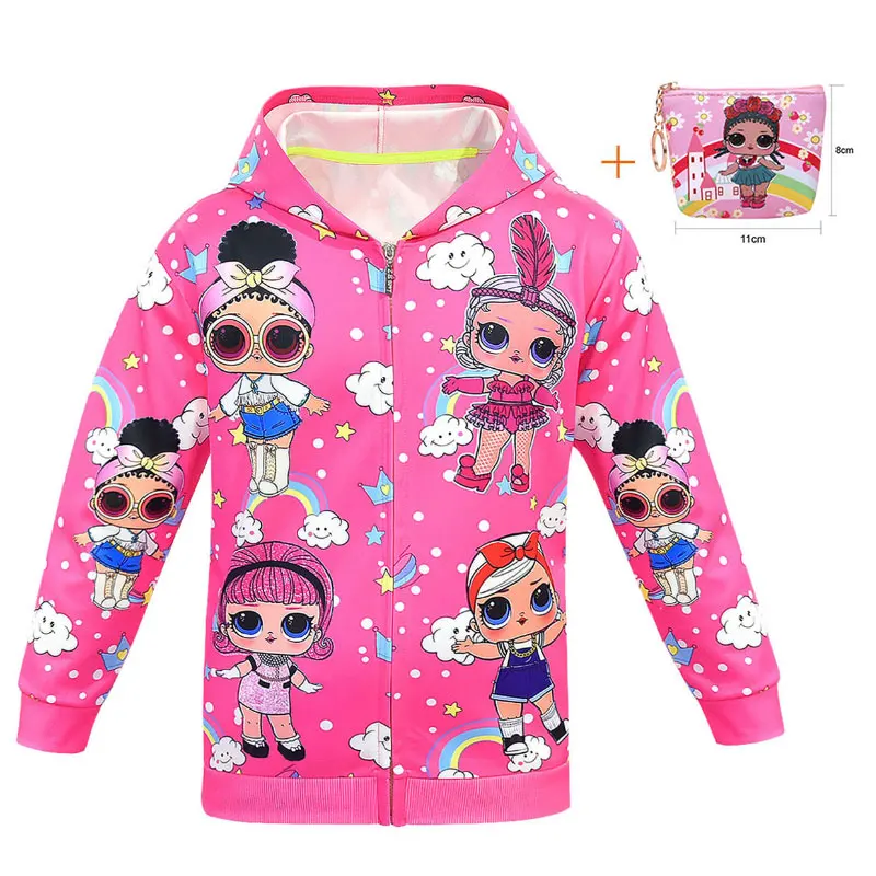 Популярная модель куртка с капюшоном и длинными рукавами изображением куклы из