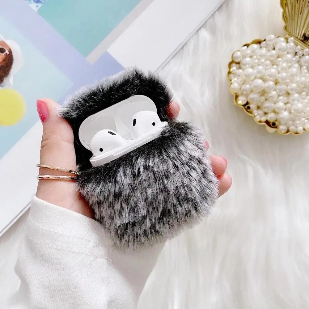 

Silicone Cartoon rabbit hairly Headphone Earphone Cover for AirPods Air Pods 2 for Apple Earpods Earbuds 1 2 Accessories Case