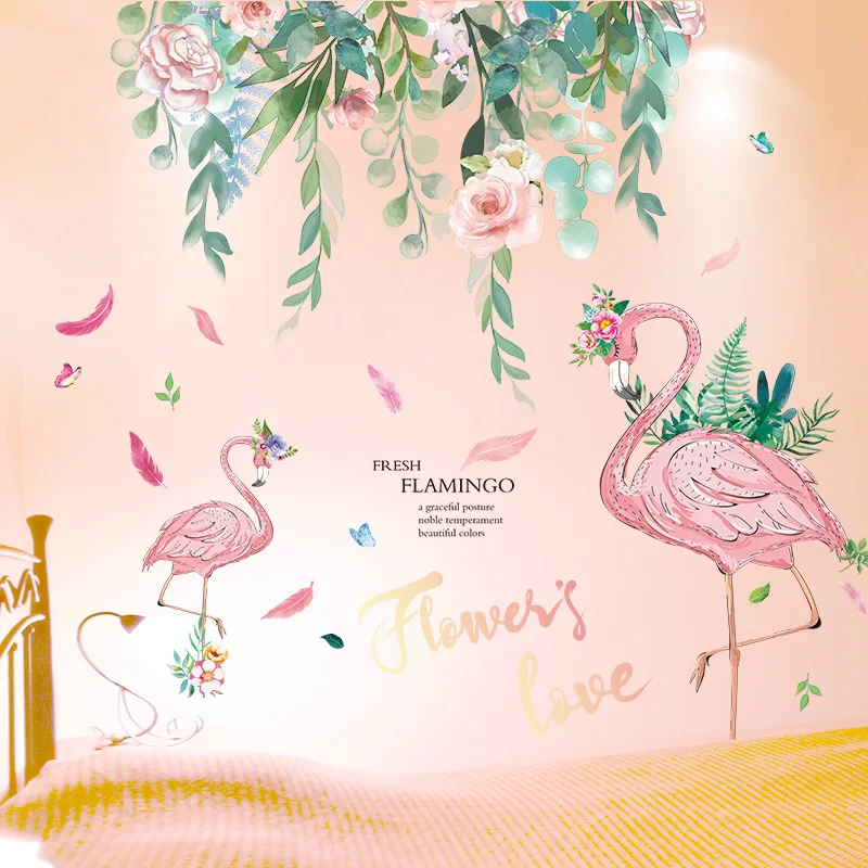 

[SHIJUEHEZI] Flower Leaves Wall Sticker Vinyl DIY Flamingo Animal Wall Decals for Home Living Room Bedroom Nursery Decoration