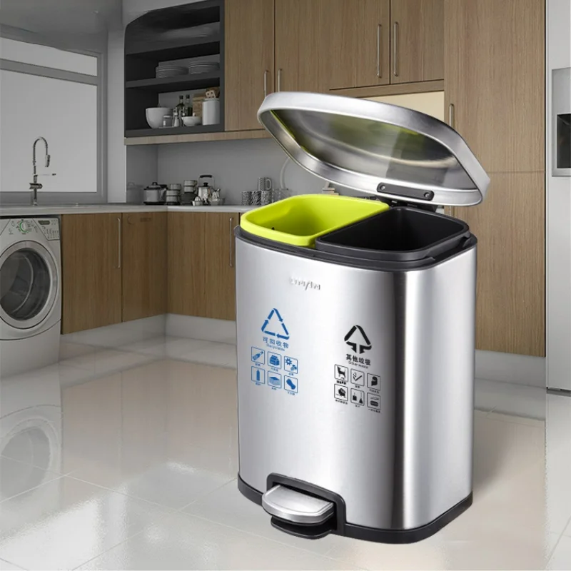 

Stainless Steel Waterproof Trash Can with Lid Foot Pedal Large Capacity Trash Can Double Layer Lixeira Kitchen Item BS50LJ