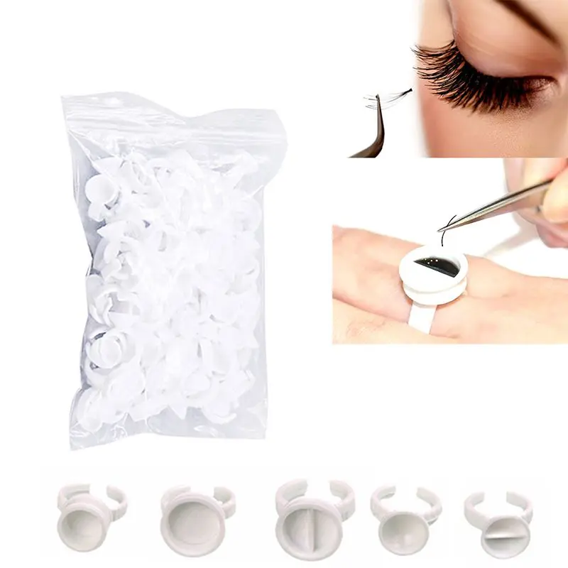 100pcs Eyelashes Extension Adhesive Glue Holder Palette Disposal Tattoo Pigment Holder Ring With Grid Makeup Cosmrtics Tool