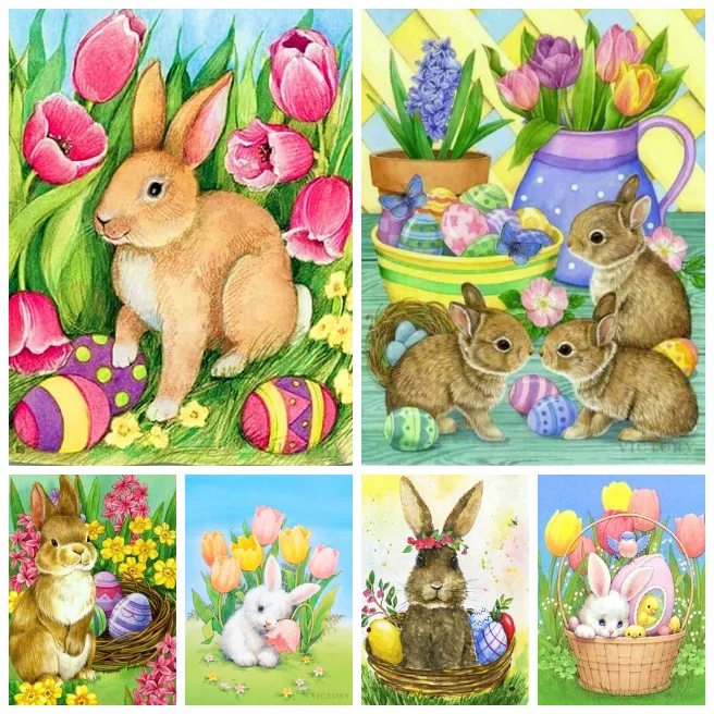 

5D Diamond Painting "easter Bunny" Cartoon Diy Full Rhinestones Drill Rabbit Cross Stitch Kits Round Diamond Embroidery Gifts