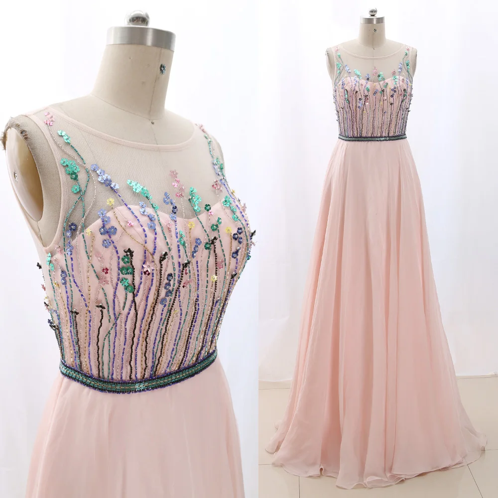 MACloth розовое ТРАПЕЦИЕВИДНОЕ ПЛАТЬЕ с круглым вырезом длиной до пола длинным