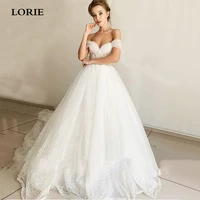 lorie boho lace wedding dresses off shoulder fairy pearls bride gowns beach princess soft tulle corset wedding party gown