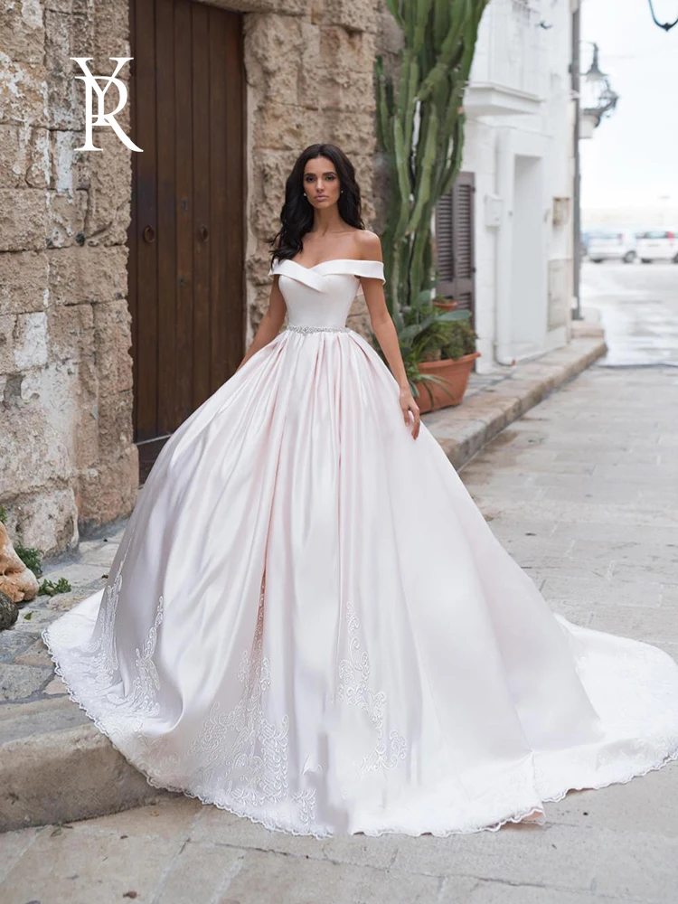 

Luxury Wedding Dresses Organza Satin With Princess Fluffy Dress Boat Neck Sleeveless In Bride Gowns Beading Sashes Lace Up Boda