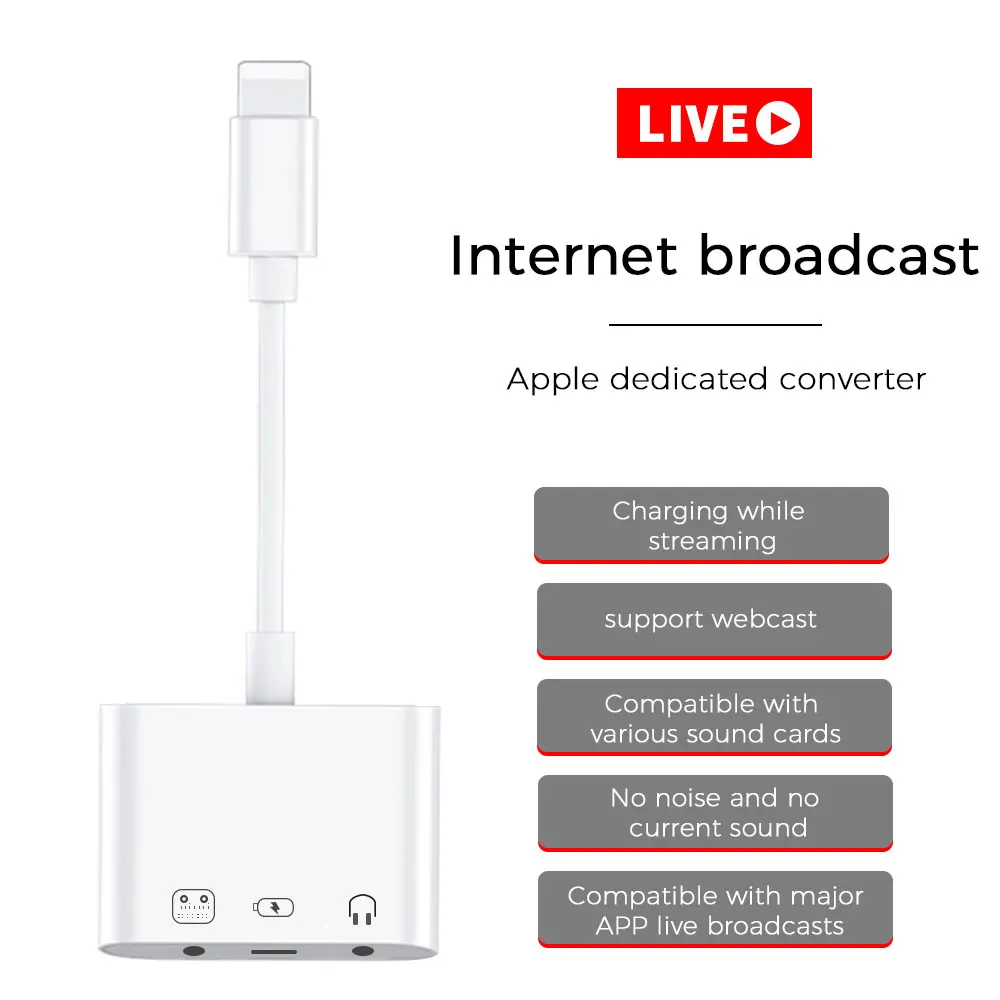 Адаптер Lightning Sound Card для iPhone сетевой адаптер вещания Аудио гарнитура микрофон