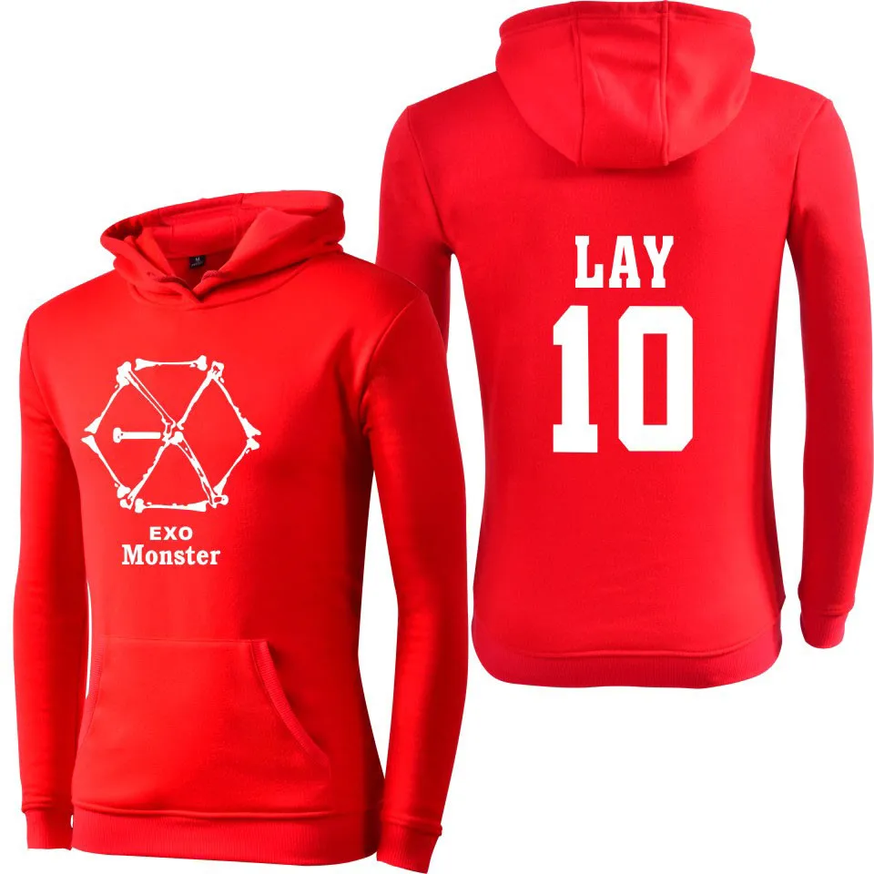 Мужские и женские толстовки EXO MONSTER Red корейский пуловер с длинным рукавом принтом