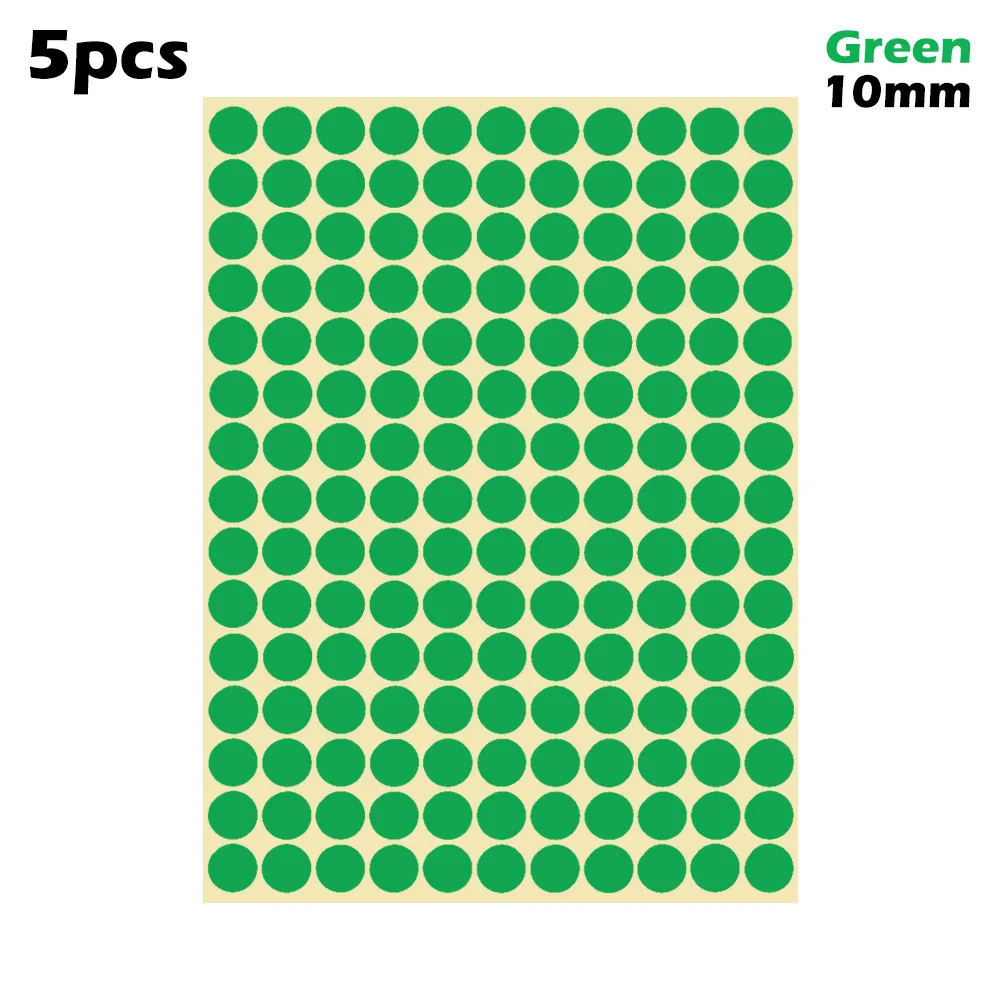10mm-green 5 листов 10 мм/19 мм Цветные точечные наклейки круглые точечные круги уплотнительная бумага клеящиеся этикетки Упаковка Этикетки вечерние украшения - Цвет: 10mm-green