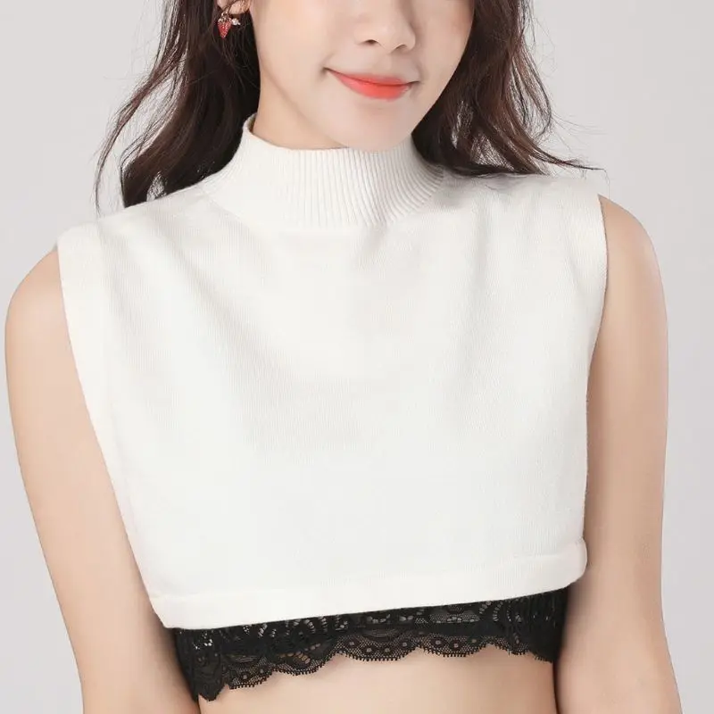 Женский зимний свитер декоративный ложный воротник трикотажная водолазка в