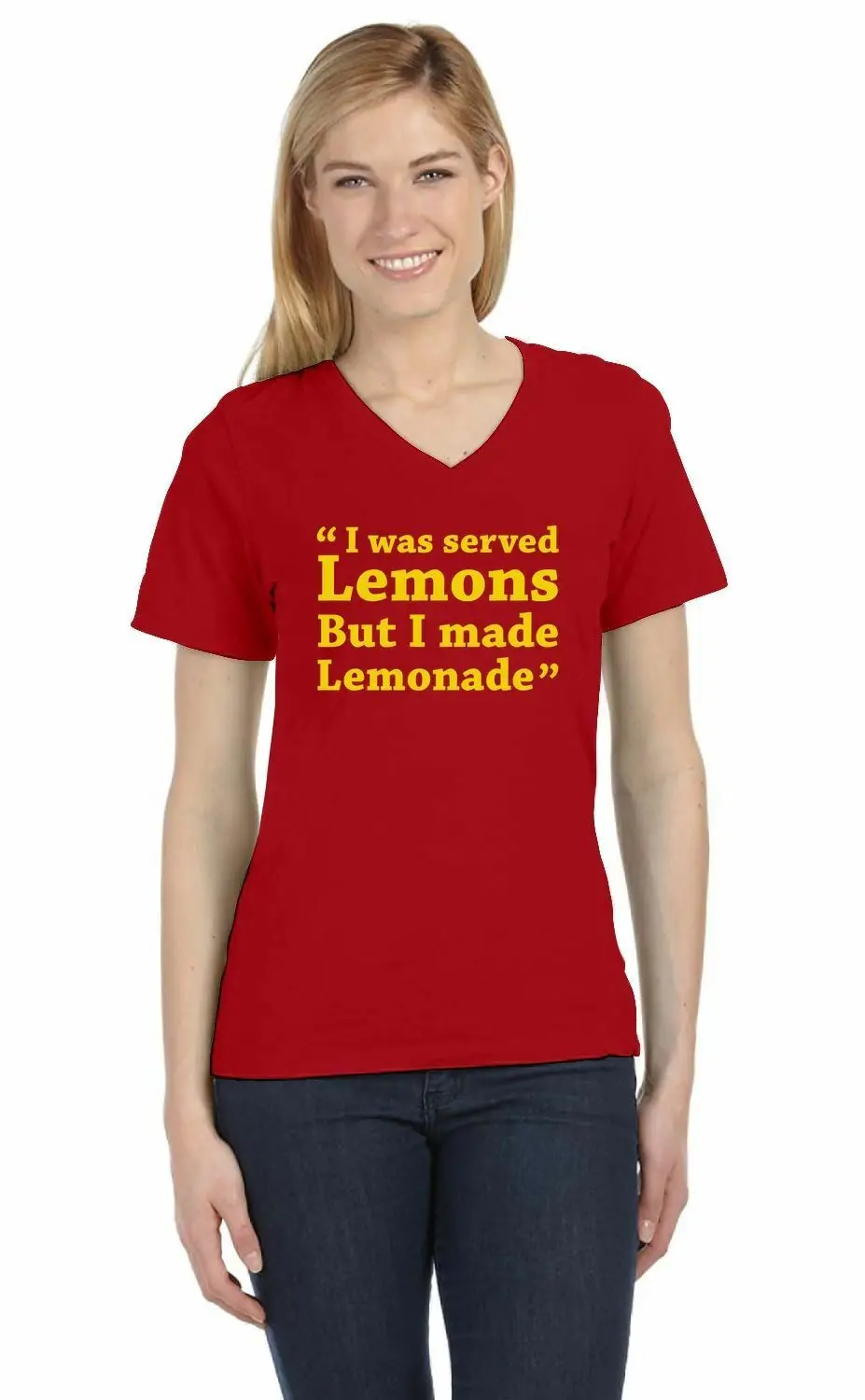 Футболка женская с V образным вырезом и рукавом лимон|Футболки| |