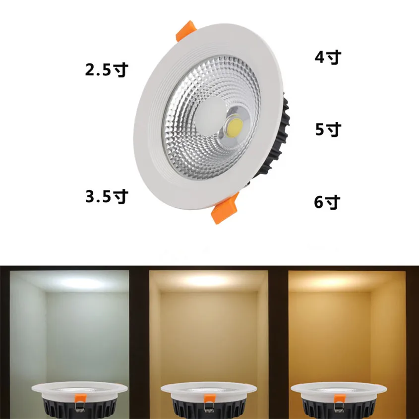 Dimmable LED Downlights 7W 10W 15W 20W 25W Recessed COB LED Ceiling Spot Lights AC100-260V LED Warm Cold White Indoor Lighting