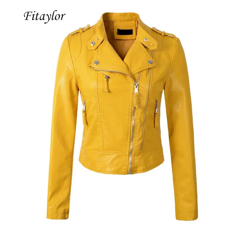 Fitaylor/Женская куртка из искусственной кожи короткая Дизайнерская на молнии