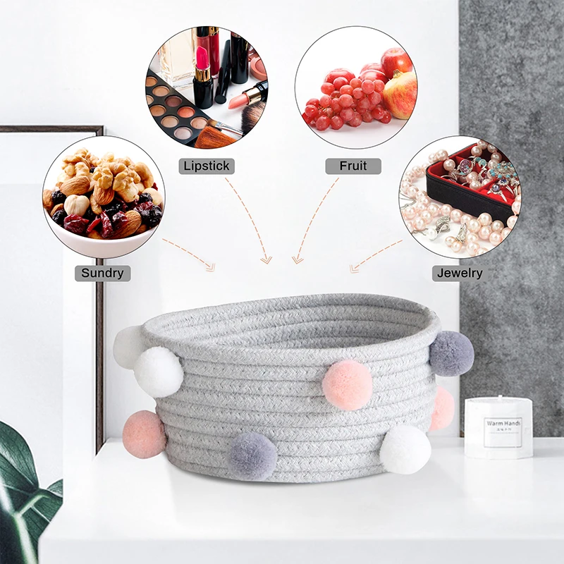 INS хлопковая веревка с помпонами тканые корзины Детские коробки для хранения
