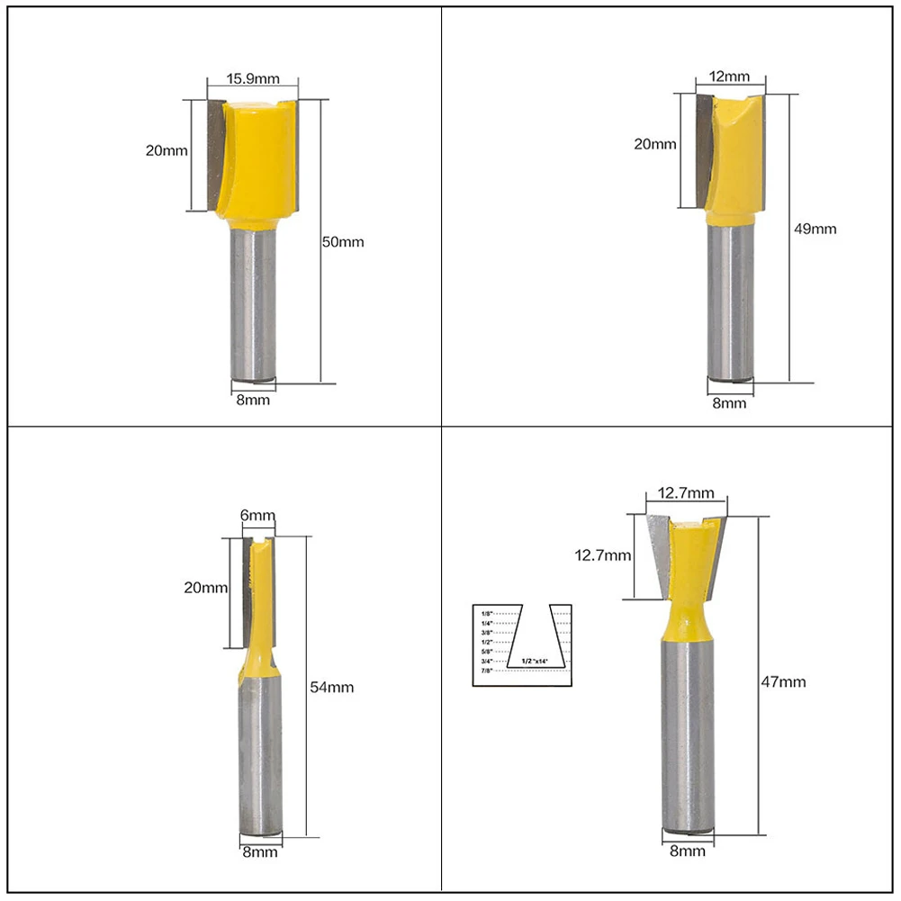 12 шт. фреза Маршрутизатор Набор бит 8 мм резак для дерева карбидный хвостовик