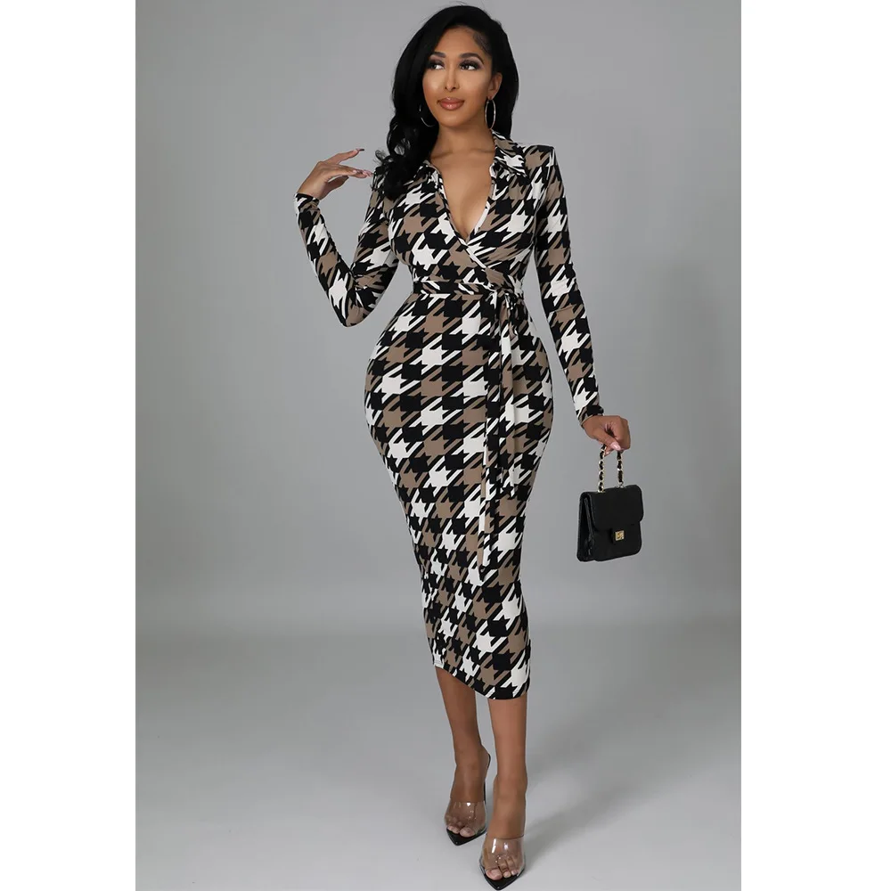 Felyn 2021 лучшее качество от известного бренда платье в клетку с поясом отложным