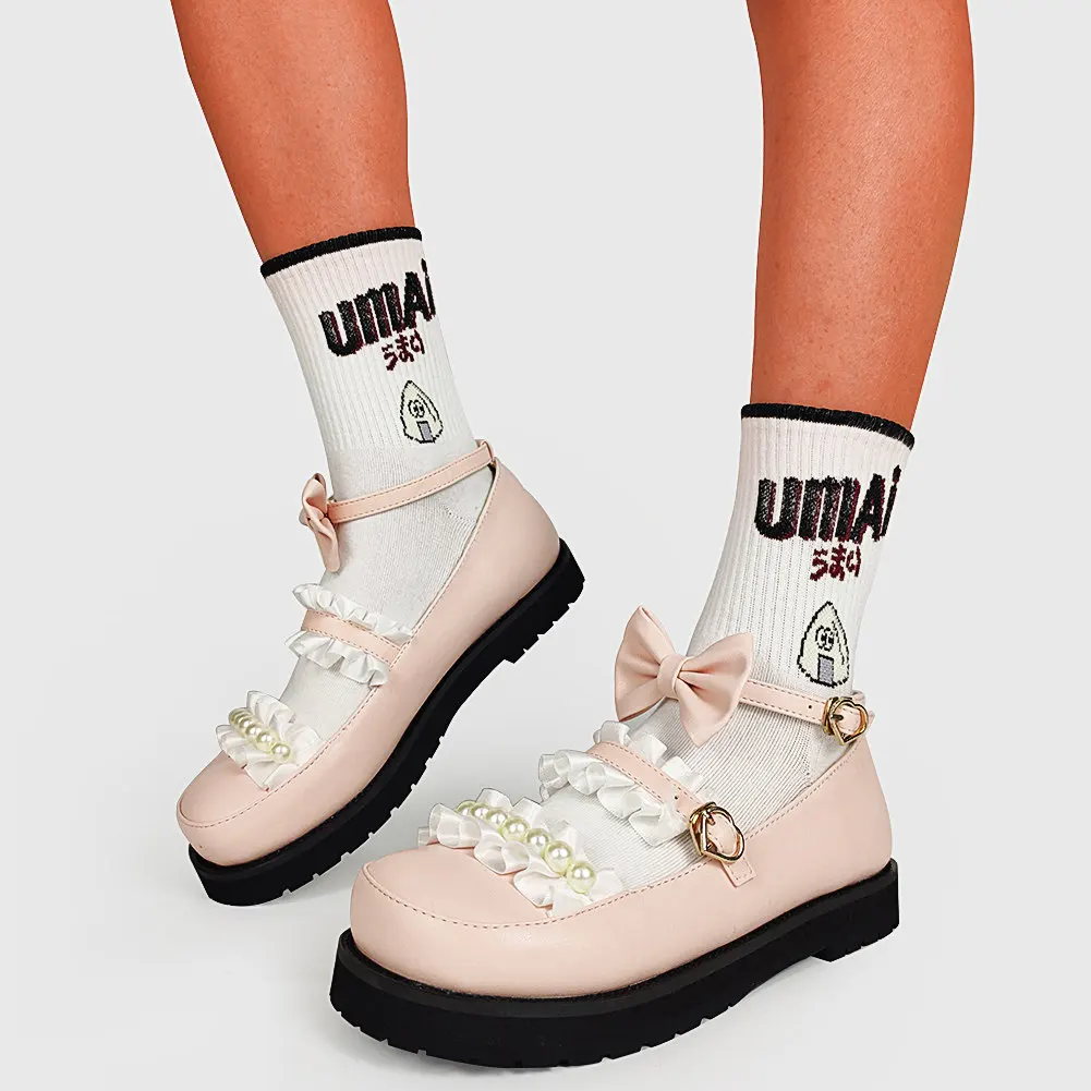 

Quality Cute Girls Bow Lace Spring Pumps Low Heel Round Toe Lolita Jk Japanese Sweet Pumps Women Casual Cosplay Shoes Woman